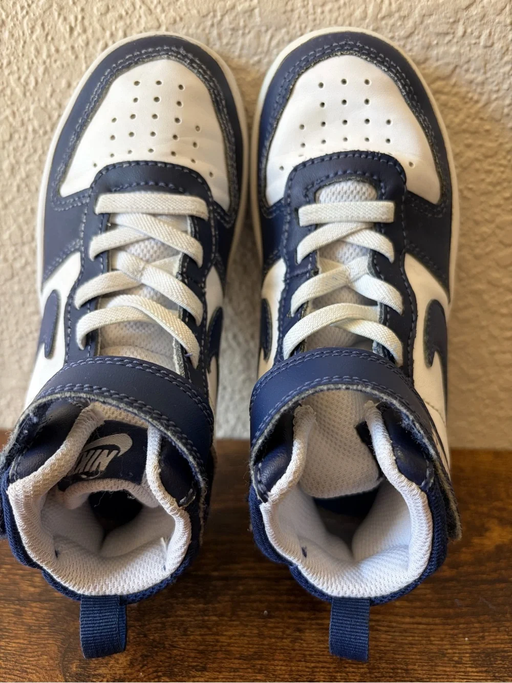 Nike Boys Child 11C Court Borough Mid 2 Sneakers Shoes Navy Blue White Strap